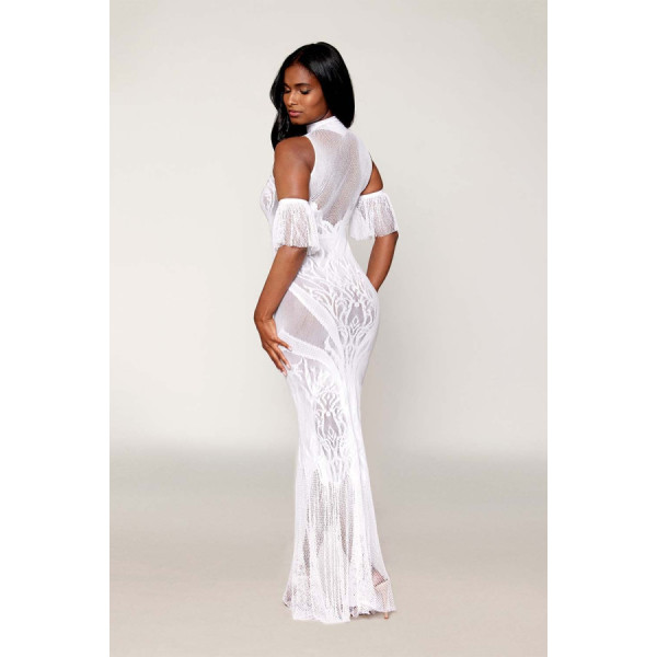 Robe bodystocking en résille et dentelle blanche 